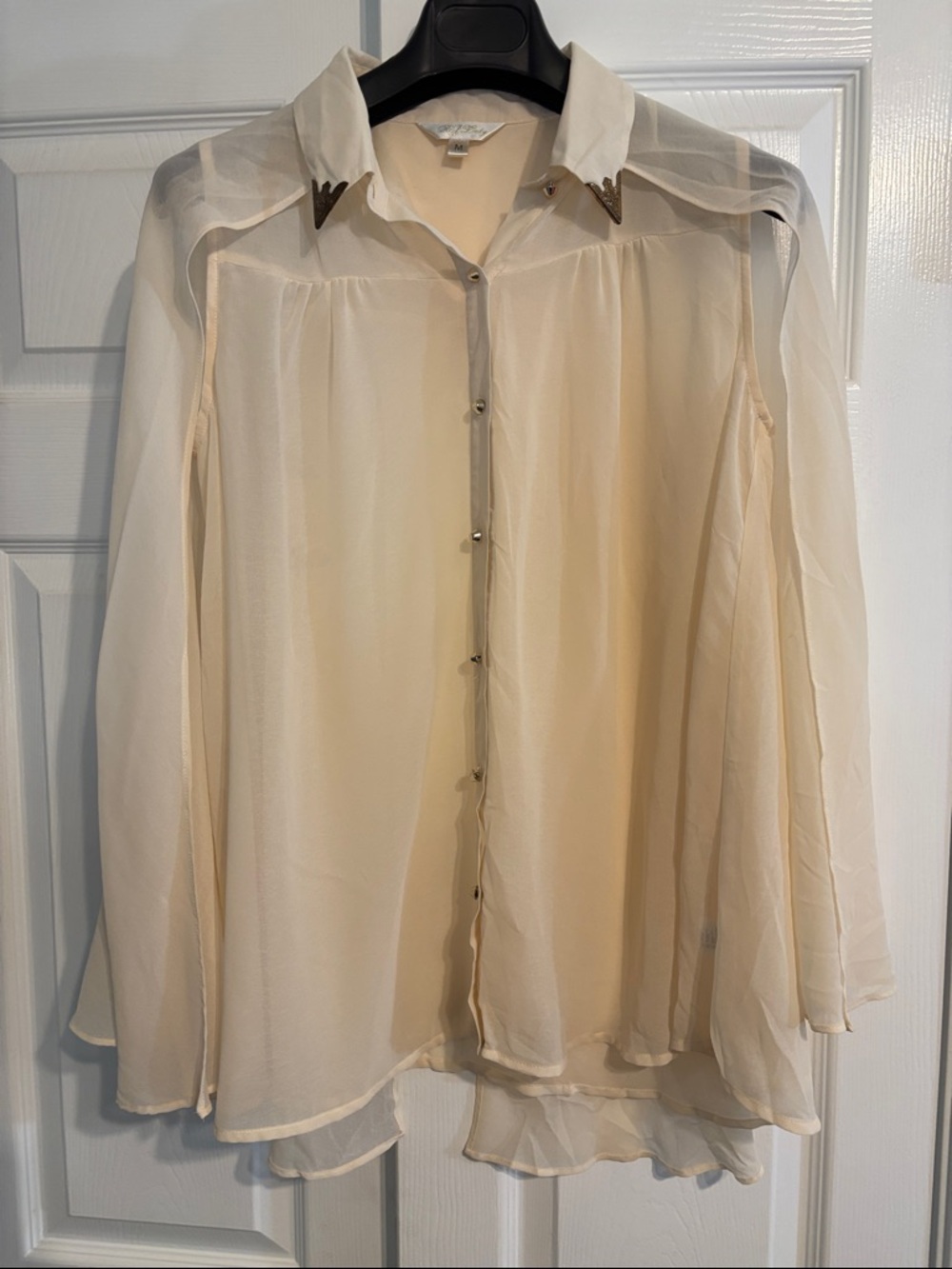 Sheer Cream Blouse with Collar Detail